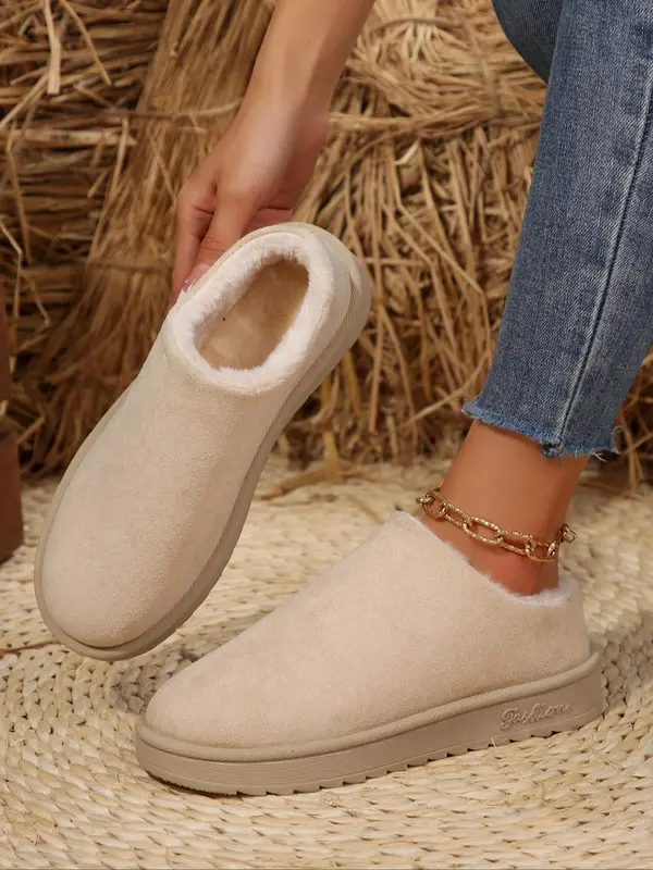 Women's Solid Color Plush Slippers, Casual Soft Comfortable Home Platform Slippers, Warm Slippers for Indoor & Outdoor Use for Fall & Winter 4
