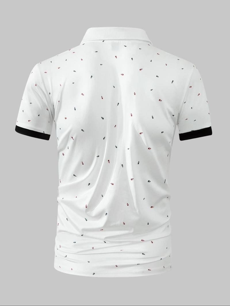 Product Introduction of 【Plus Size】 Ditsy Floral Print Polo Shirt, Regular Fit Casual Short Sleeve Collared Top for Summer, Men's Clothes for Daily Wear, Tropical 2