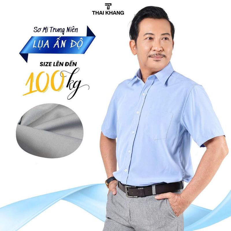 Áo sơ mi ngắn tay nam trung niên THÁI KHANG vải lụa mềm mịn co giãn form rộng classic ALUA10 Menswear Cổ Tròn