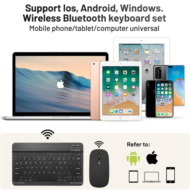 Wireless Keyboard & Mouse Combo, 1 Set Rechargeable Wireless Keyboard & Mouse with 7-color Backlit, Compatible with iPadOS/iOS/Android/Windows 4