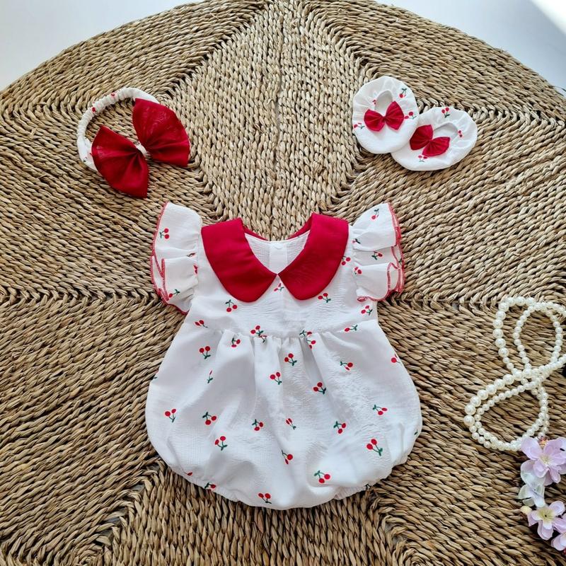  Body Sơ Sinh Cherry Đỏ Phối Nến Hồng Cam Cho Bé Đủ Size 3-12kg Chất Đũi Tơ Màu Trắng Jumpsuit 