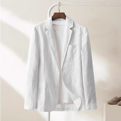 Áo khoác blazer nam chất linen cao cấp,áo vest nam có túi ngực và 2 túi trước