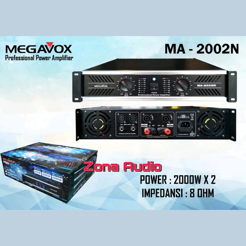 Power Amplifier Megavox MA 2002N 2 Channel 2 x 2000 Watt Original 0