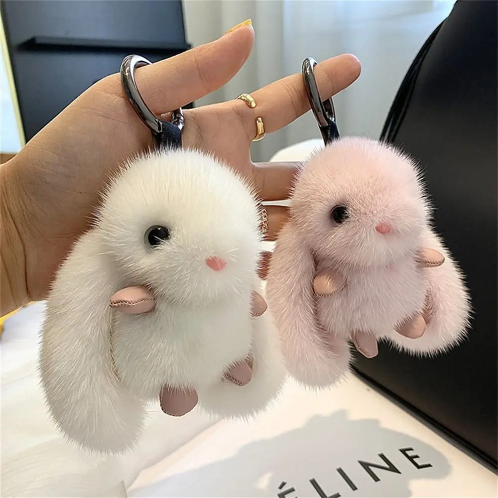 Stuffed Animal Rabbit Fur Keychain Christmas Gift Furry Doll Bag Charm Bunny Stuffed Keyring Kawaii Car Trinket Plush Bunny Pendant for Women Girls