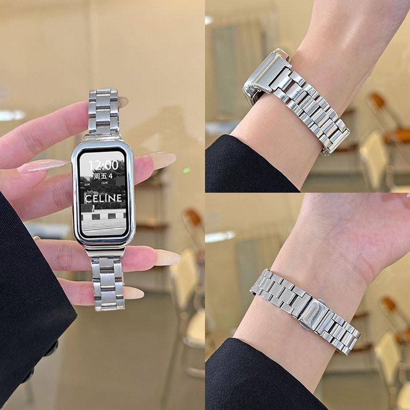 Tali Jam Tangan Stainless Steel Metal Strap for Huawei Band 10/9/8 Adjustable Replacement Band Watchband Belt Bracelet Accessories Smartwatch for Huawei Band 10/Huawei Band 9/Huawei Band 8 NFC