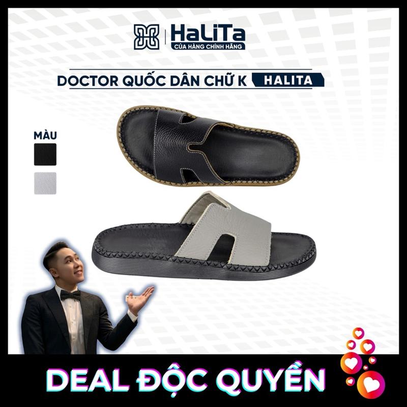 [ 9K- VINHBANHBO ] DéP Nam Doctor Chữ K Halita , Khâu Chỉ Toàn Bộ, Đế Đúc Cao Su Êm Chân.