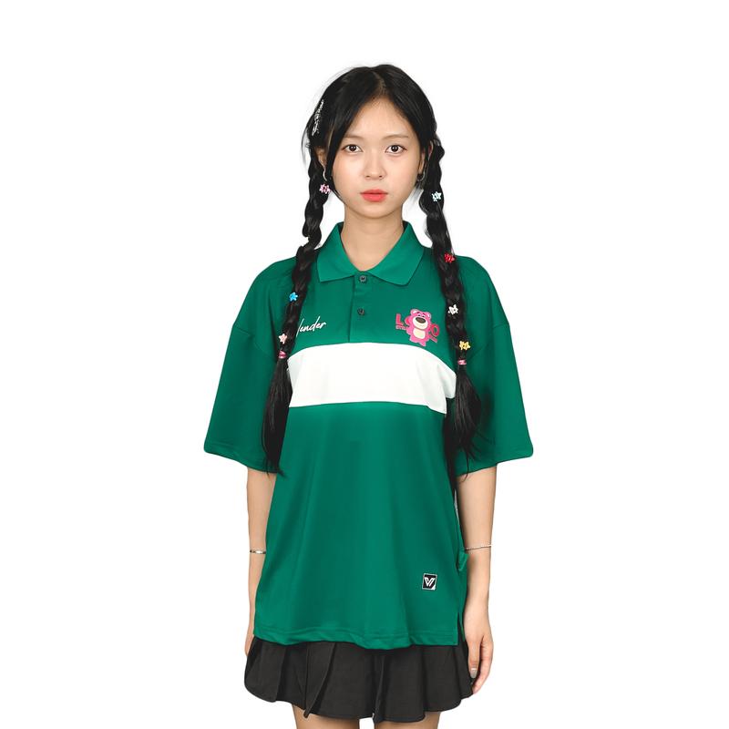 Áo polo  Ngắn Tay  phối sọc họa tiết gấu dâu Tay Ngắn (PL14) Menswear Top Có Cổ Áo Thun 5