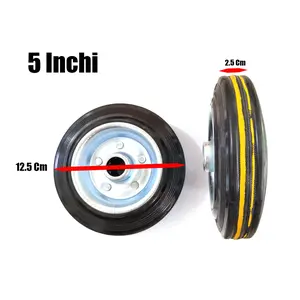 JMJ - Roda Karet Hitam Ban Mati 5" Inci / Spare Part Roda Troli Trolly 1 Set Pelek dan Ban Mati
