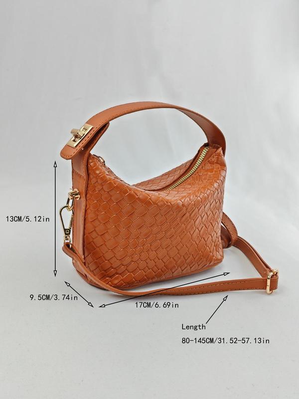 Women's Solid Color Textured Handbag, 2024 New Style Pu Leather Zipper Shoulder Bag for Daily Used, Casual Trendy Versatile High-quality Daily Commuting Bag 7