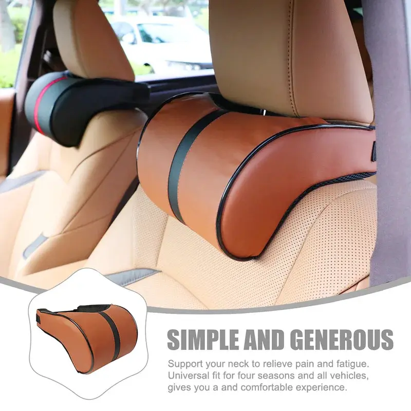 Car Neck Pillow PU Leather Car Headrest Pillow Memory Foam Neck Pain Relief Car Seat Pillow Neck Support Car Accessories 2