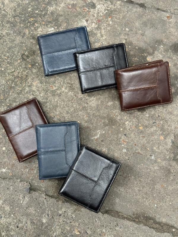 Luxen Leather Ví Da Bò Bóp Da Nam Thêu Viền Chỉ Nổi Dáng Đứng Ngang