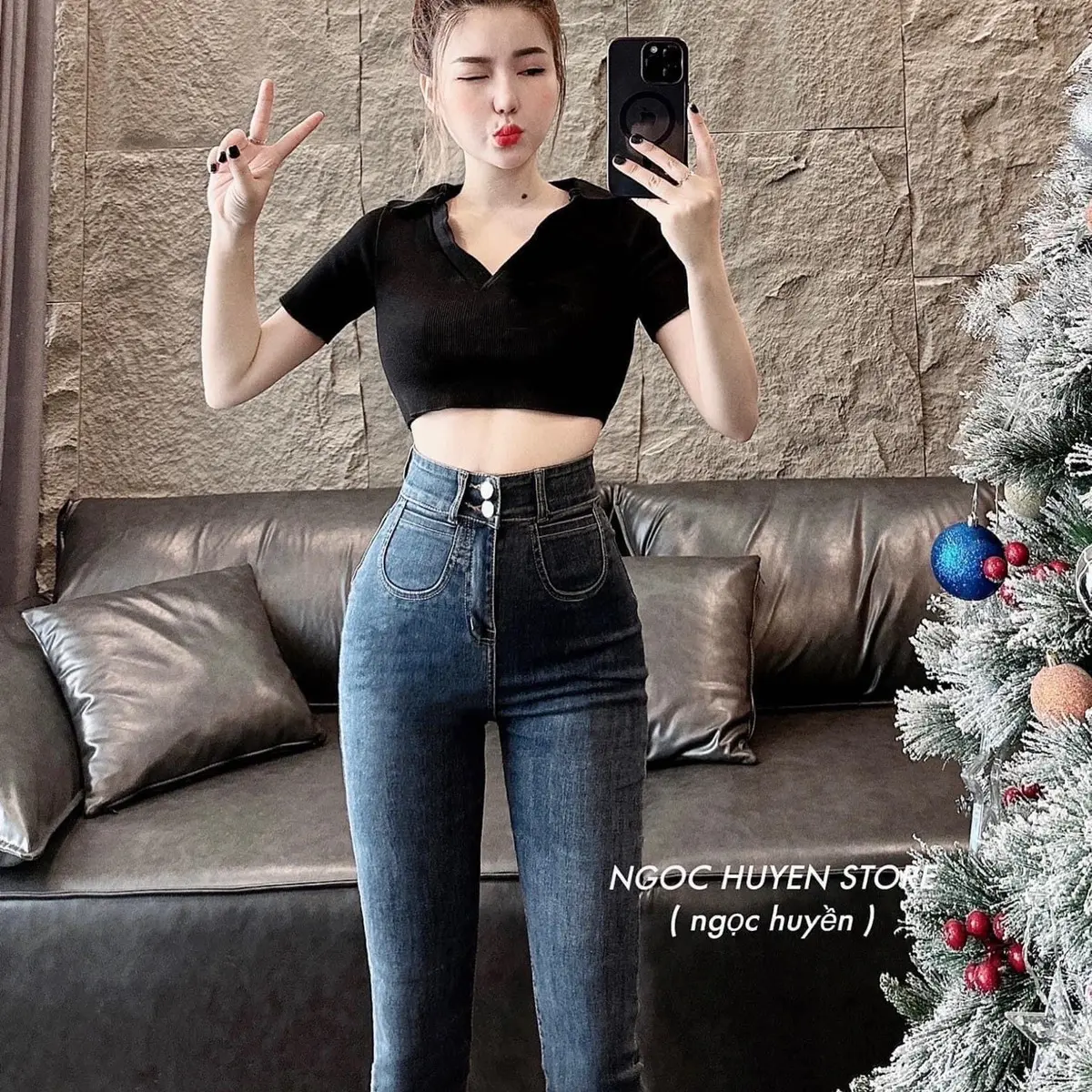 Quần jean túi tròn đáy siêu cao