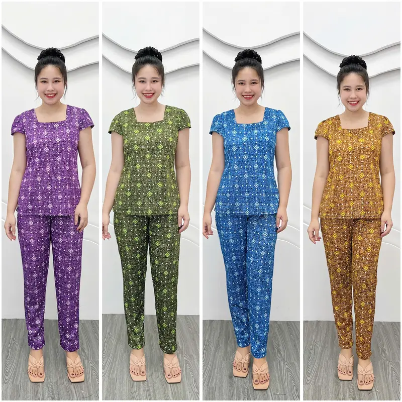 A2 Combo 4 bộ đồ nữ thun Aty thường, mềm, nhẹ, cổ vuông, quần dài, 45-70kg Nhung Top 0