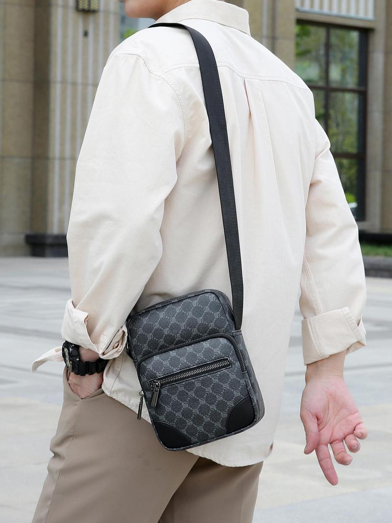 Product Introduction of Men's Casual Geometric Pattern Zipper Crossbody Bag, Fashionable Shoulder Bag for Daily Used, Casual Trendy Versatile High-quality Daily Commuting Bag, Compact Sling Purse 13