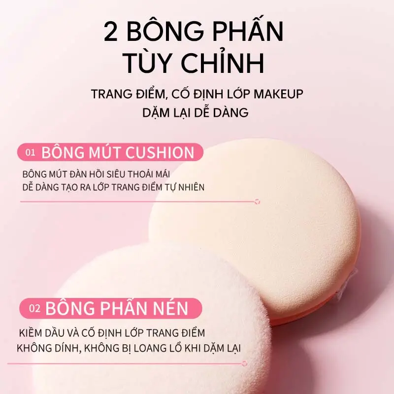 Product Introduction of HEXZE Phấn Nước 2in1 Cushion Kèm Phấn Phủ SPF25 PA+++ 13g+6.5g Chống Nắng Long Lasting Makeup Căng Bóng Tự Nhiên 2