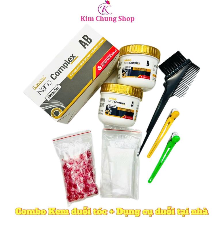 Combo duỗi thẳng tóc kèm bộ dụng cụ, Thuốc duỗi tóc siêu dưỡng Nano Complex 150mlx2 + Dụng cụ duỗi tóc tại nhà