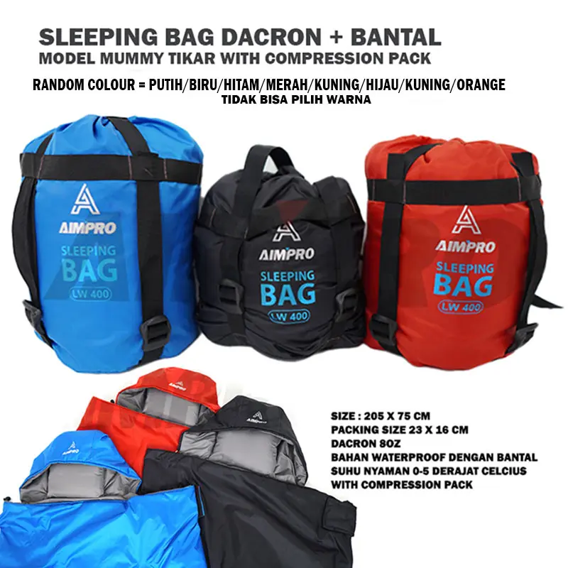 SLEEPING BAG DACRON MODEL TIKAR - SB UL AIMPRO LW400 - SELIMUT GUNUNG ULTRALIGHT 4