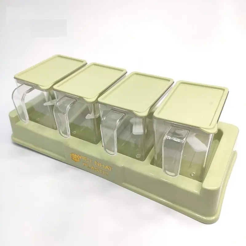 Bộ 4 hộp đựng gia vị, hũ khay lọ đồ đựng gia vị kèm muỗng thìa cao cấp có nắp kín chống ẩm dung tích 250ml - Home Decor 1