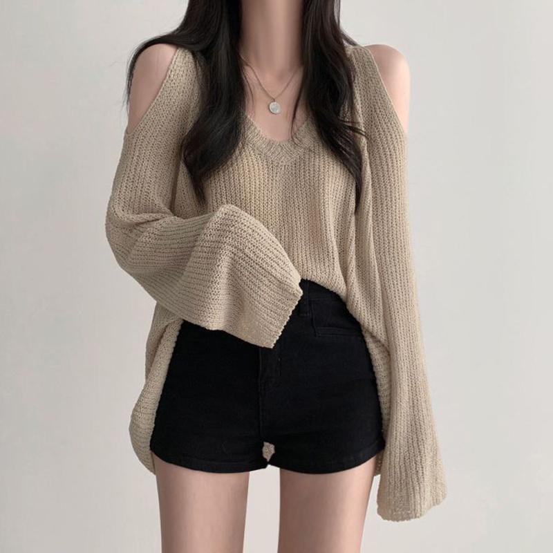 Product Introduction of Sexy Off The Shoulder V Neck Sweater Solid Casual Long Sleeve Women Pullover 16