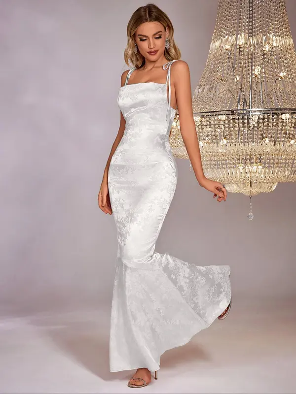Women's Lace Up Satin Cami Mermaid Dress, Summer Clothes Women, Slim Formal Elegant Fit Tie Shoulder Sleeveless Spaghetti Strap Maxi Party Evening Gown, Smooth Ladies Summer Clothes, Dresses, Womenswear 2