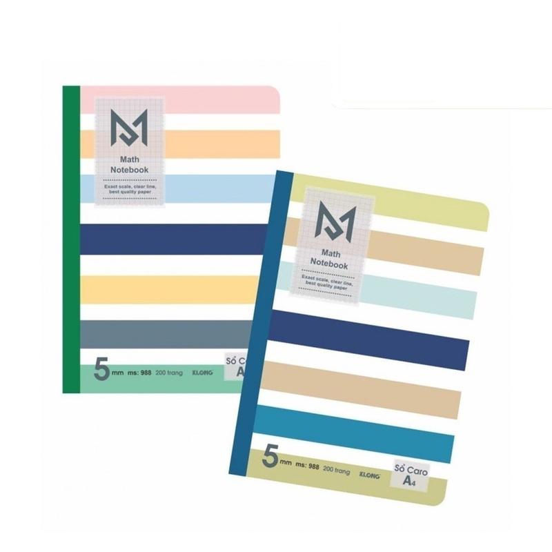 Vở Klong A4 MS 988 200 trang VPPTUEMINH Caro may dán gáy Math Notebook Sổ tập học Toán tiện lợi Klong
