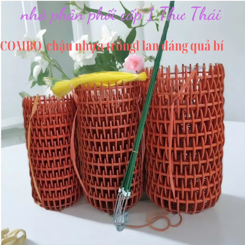 combo 10 chậu lan bí HD + 10 móc bọc nhựa 80cm tặng kèm 10 lưới lót chậu chậucây