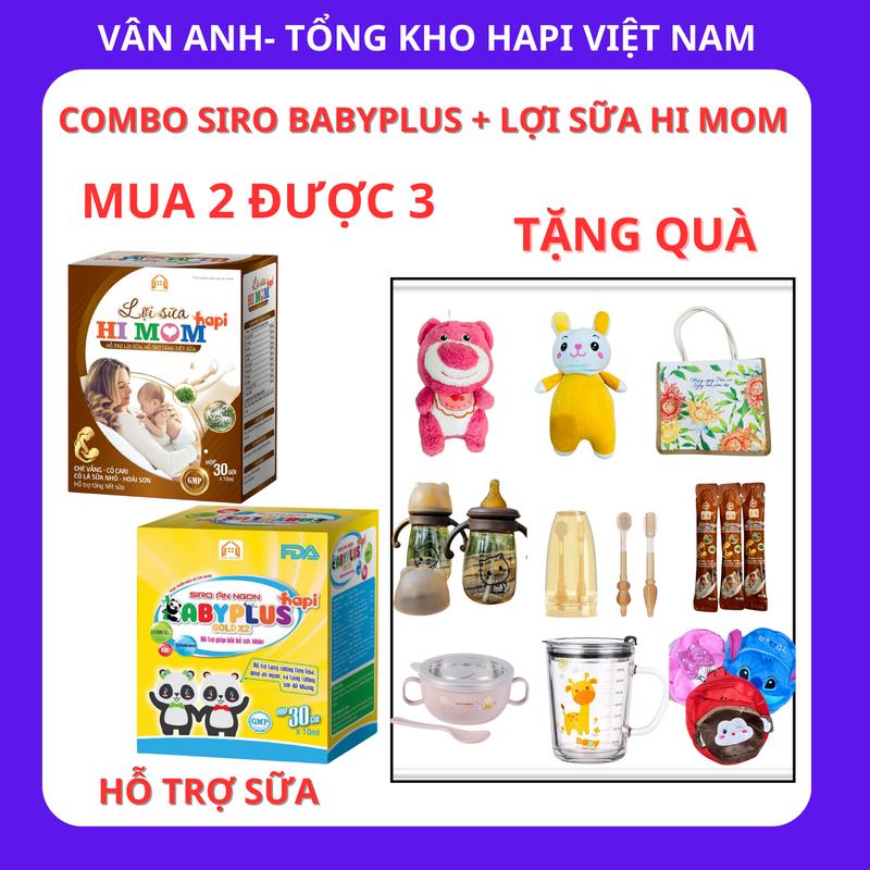 Combo Siro Ăn Ngon Babyplus + Lợi Sữa Hi Mom Tặng kèm QUÀ Y HÌNH Men Vi Sinh Cho Bé Vitamin combo siroloisua siro anngon