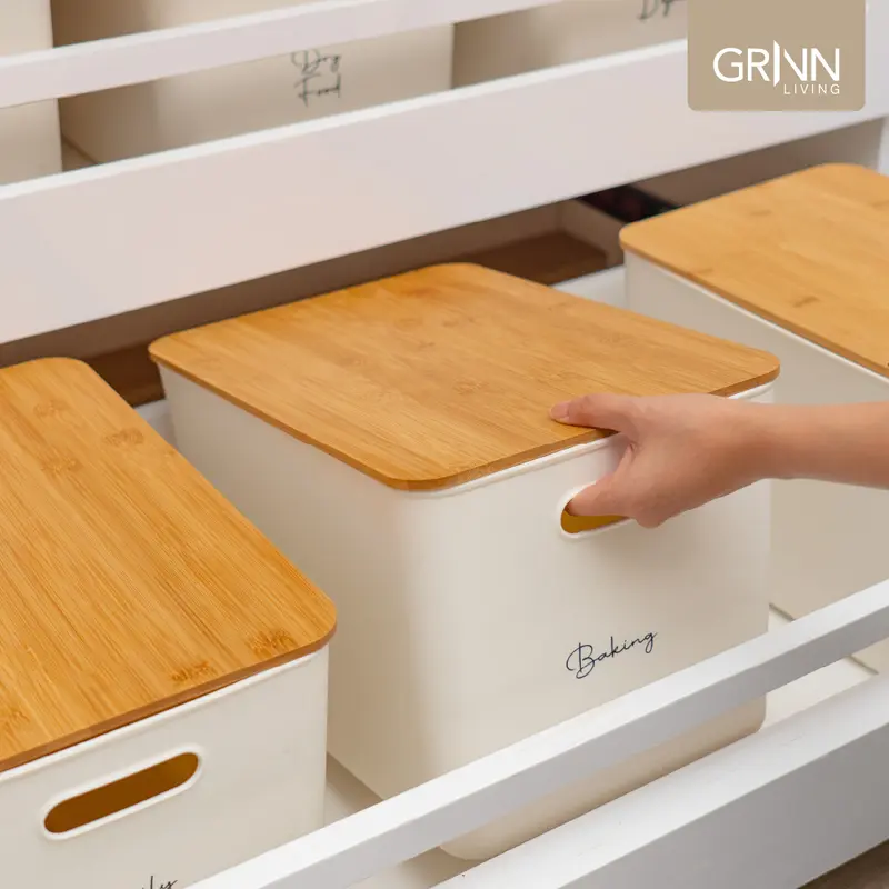 (COD) GRINN LIVING Fuji Flat Storage Box Organizer / Tempat / Kotak Penyimpanan / Serbaguna Medium untuk Masker / Obat Tutup Bambu / Kayu Aesthetic / alat kamar jadi estetik 6