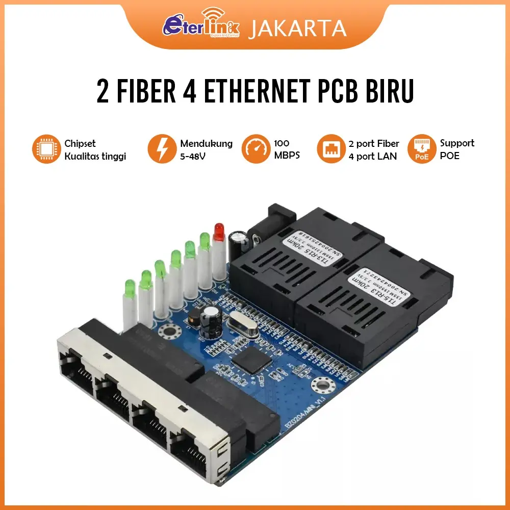 Konverter Ethernet Switch 2F4E 2sc4rj45 Fiber Optik Single Mode 4 RJ45 dan 2 SC Fiber 10 / 100M PCBA Saja Tanpa Adaptor