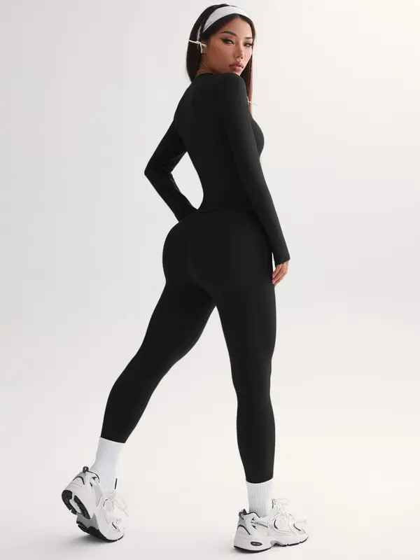Women's Solid Long Sleeve Tee & Leggings Tracksuit Set, Sporty Breathable Comfy Set for Yoga Gym Workout Running, Ladies Sportswear for All Seasons 6