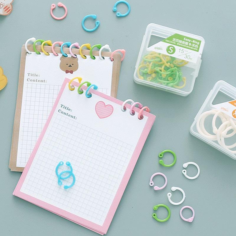 Hộp 32 chiếc 15mm 15 chiếc 20mm khoen còng nhựa PE nhiều màu Pkbeoshop làm Flashcard sổ bìa còng móc treo đồ 6