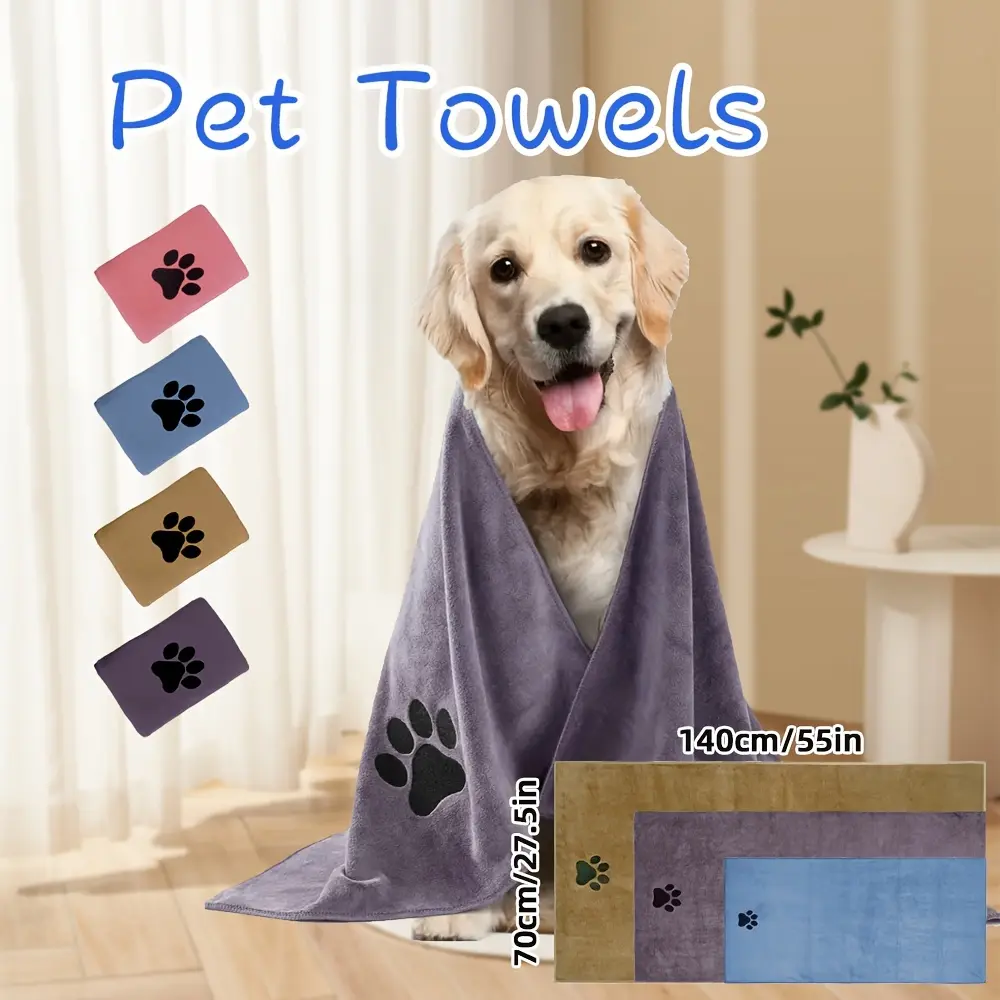 1Piece High Absorbency Microfiber Pet Bath Towel Ultra-Soft Durable Bath Accessory for Dogs & Cats