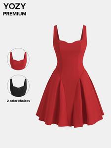 YOZY Women's Plain Sweetheart Neck Zipper Back Dress, Elegant Fashion Casual Sleeveless Dress for Daily Outdoor Wear, Ladies Dress for All Seasons, Party Dresses