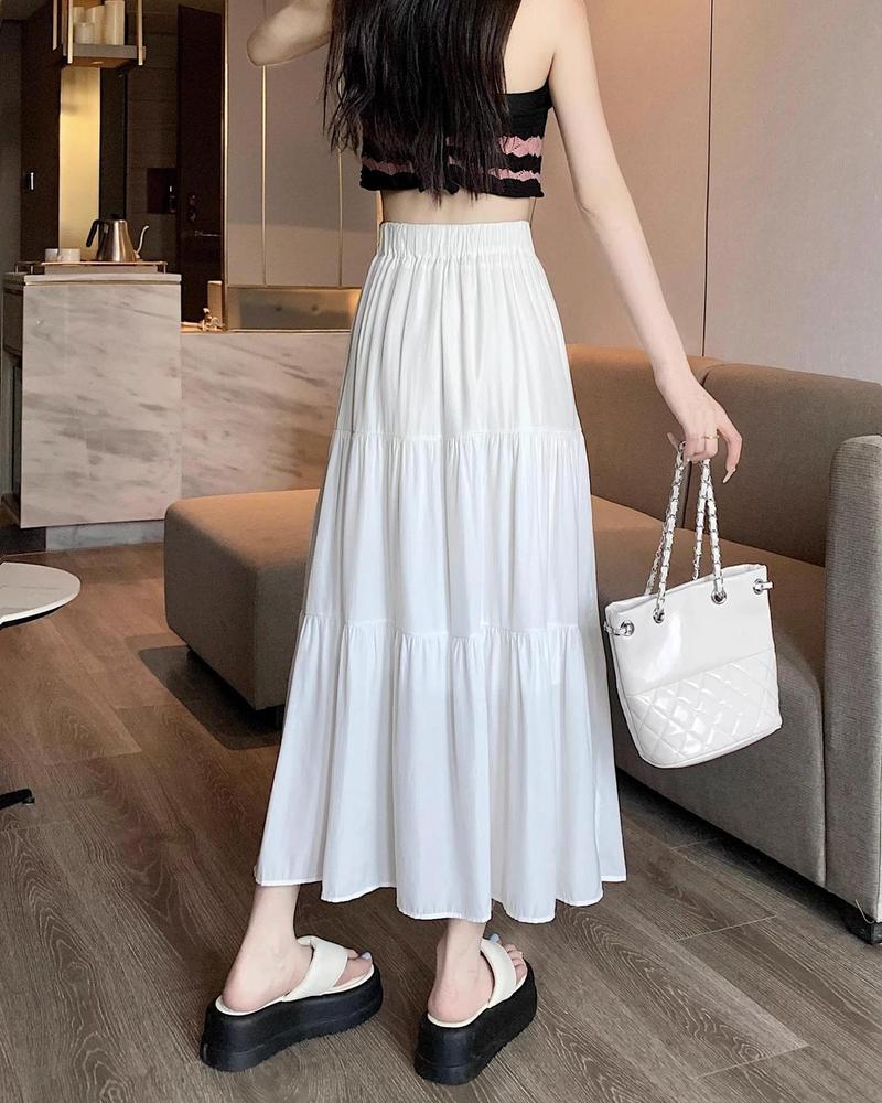 Product Introduction of White Cake Dress Skirt Women's Summer High Waist Pleated Skirt Mid-Length A- line Skirt Small Umbrella Skirt Pettiskirt A- line Skirt Girls' Dress 12