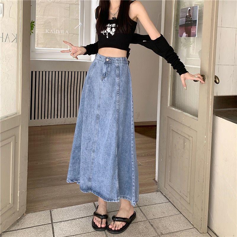 Product Introduction of Chân Váy Denim Dài, Ngoại Cỡ Cho Cô Gái Đầy Đặn, Váy Ô Chữ A Dài Nửa Người Dành Cho Nữ, Dài Trung Bình Qua Đầu Gối, Cạp Cao, Vải Mỏng, Ngoại Cỡ, Quần Áo Nữ, 100,00kg Women Khuy 10