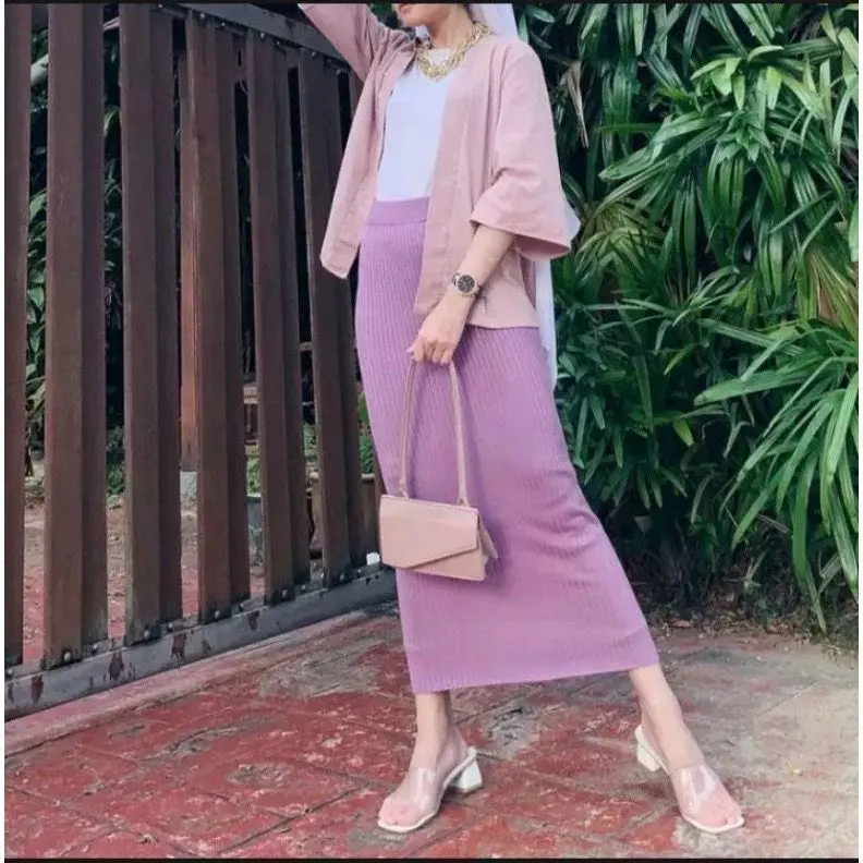 Alesha - ROK RAJUT SPAN KNIT ROK PANJANG Muslim Wanita Bawahan Tebal