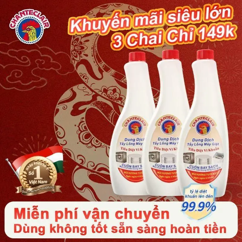 "[Bộ 3 Tầy Lồng Máy Giặt CHANTECLAIR] - Làm Sạch,  Diệt Khuẩn, Tẩy Sạch Mảng Bám Lồng Máy Giặt Hiệu Quả, Tiết Kiệm"