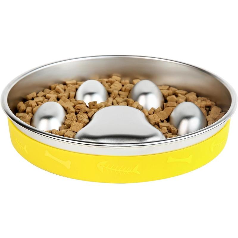 TikTok Shop Slow Feeder Dog Bowls Stainless Steel 2 Cups Yellow Non Slip Dog Slow Feeder Bowl Dog Bowl Slow Feeder for Small Medium Sized Dogs Slow Down Eating Dog Bowl for Fast Eaters