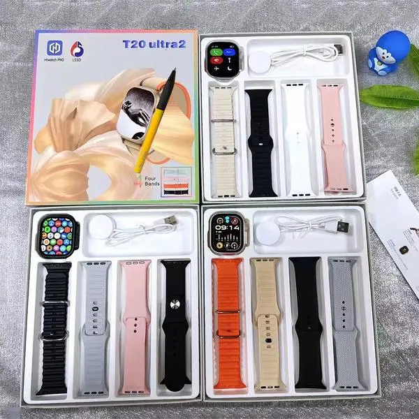 T20 ultra2 Smart watch, 49mm support Bluetooth mobile phone information reminder, step counting,  heart rate monitoring, Charging Device Silicone  Wearable Clock Screen Wireless Smartphone Wristwatch Chargeable ultra  smart  watch Water Proof