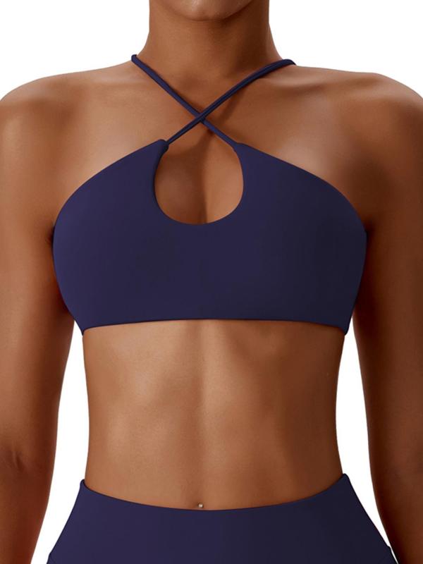 Women's Criss Cross Backless Sports Bra, Solid Color Soft Comfortable Breathable Athletic Bra for Yoga Gym Workout, Lady Activewear Valentine's Day 2