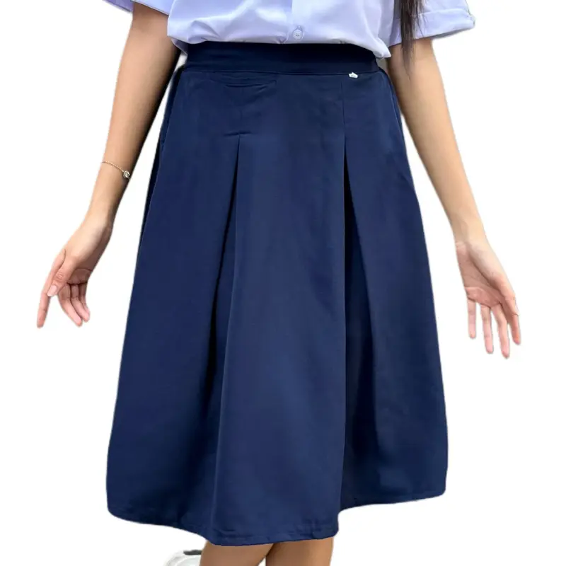 Váy Lụa Học Sinh Cấp 1 2 3 Màu Xanh Đen Có Túi và Lưng Thun Sau Lưng cho Nữ Women - Mẫu Mới Nhất 5