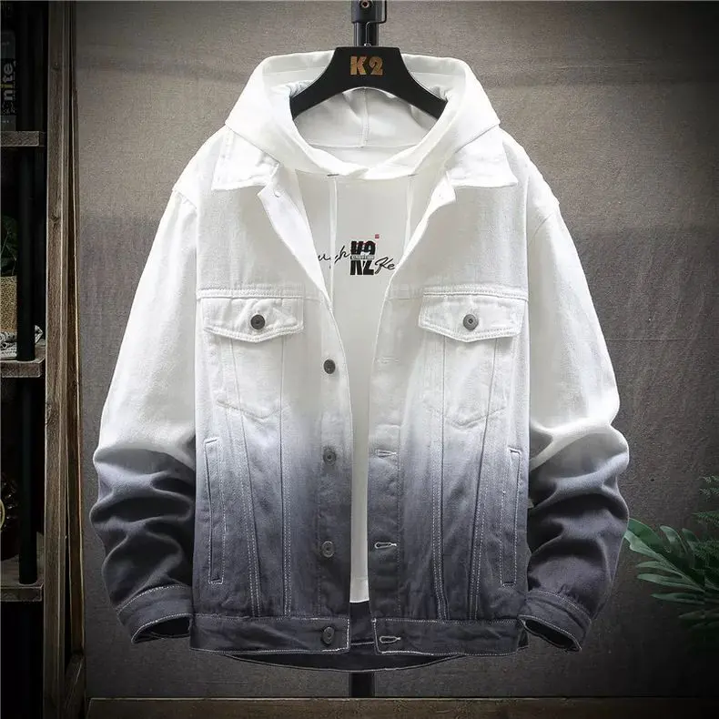 Áo Khoác Denim Nam, Phong Cách Hàn Quốc, Hợp Xu hướng Và Dáng Rộng Vừa Vặn, Thích Hợp Cho Mùa Xuân Và Mùa Thu, Thiết Kế Gradient Hàng Đầu, [Giảm Giá]