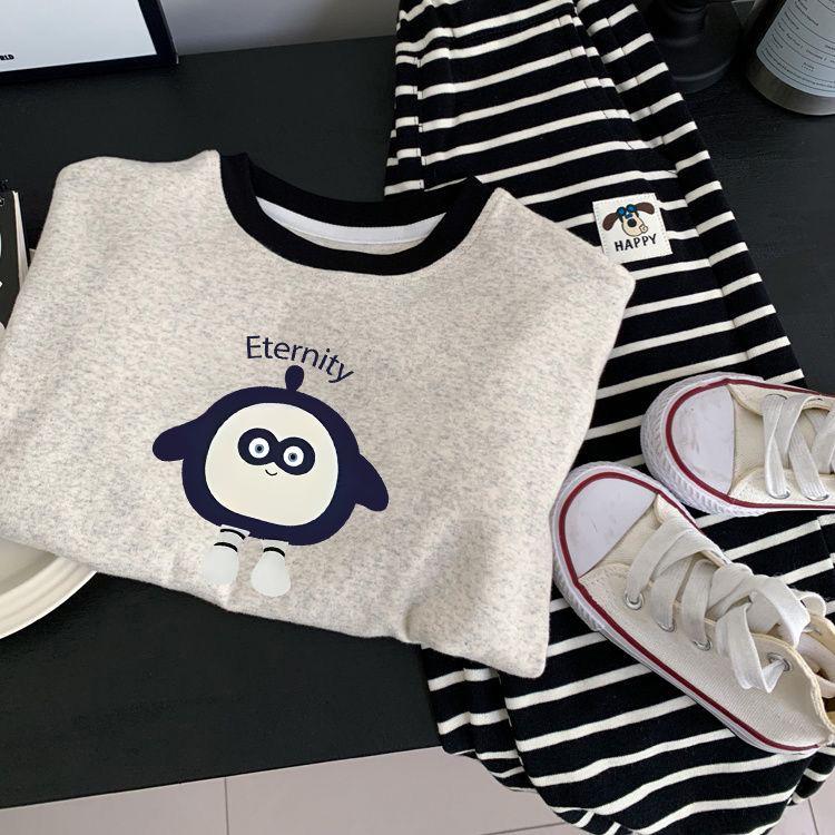 Áo Sơ Mi Cotton Phong Cách Hàn Quốc, Cho Em Bé, Thiết Kế Dễ Thương Và Hoang Dã, Cổ Tròn, Tay Dài, Thích Hợp Cho Mùa Thu, Cho Bé Trai Và Bé Gái, Áo Phông Lớp Nền Khối Hoạt Hình, Năm 2025 7
