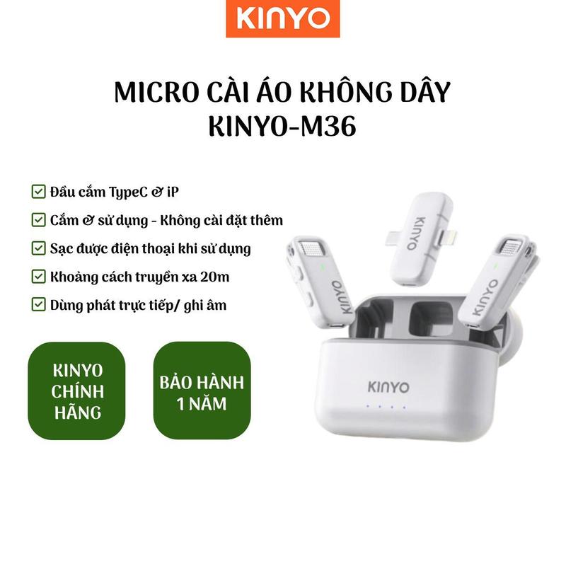 (Doan Chi Kien x KINYO) Micro Thu Âm Kẹp Áo Không Dây KINYO M36, Dùng Cho Điện Thoại iP, Android