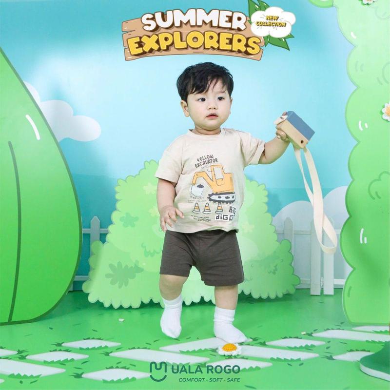 Product Introduction of Đồ bộ bé trai bé gái Ualarogo cộc tay mặc nhà 1-5 tuổi vải Cotton Sớ Gỗ thấm hút co giãn mềm mại 3829 53