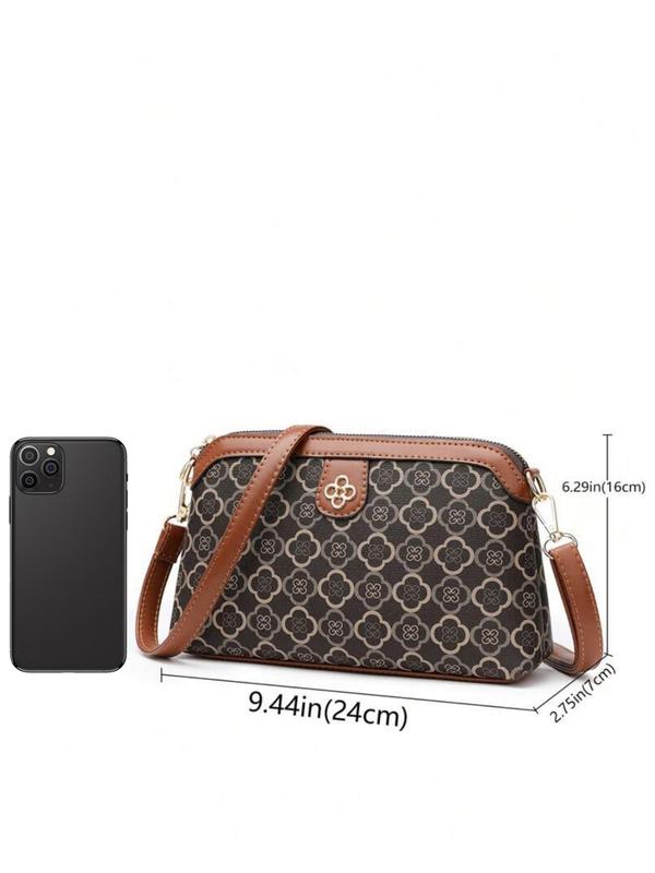 Geometric Argyle Pattern Zipper Purse Crossbody Bag, Vintage Colorblock Adjustable Bag, Versatile Fashion Women's Bag for Everyday Use 4