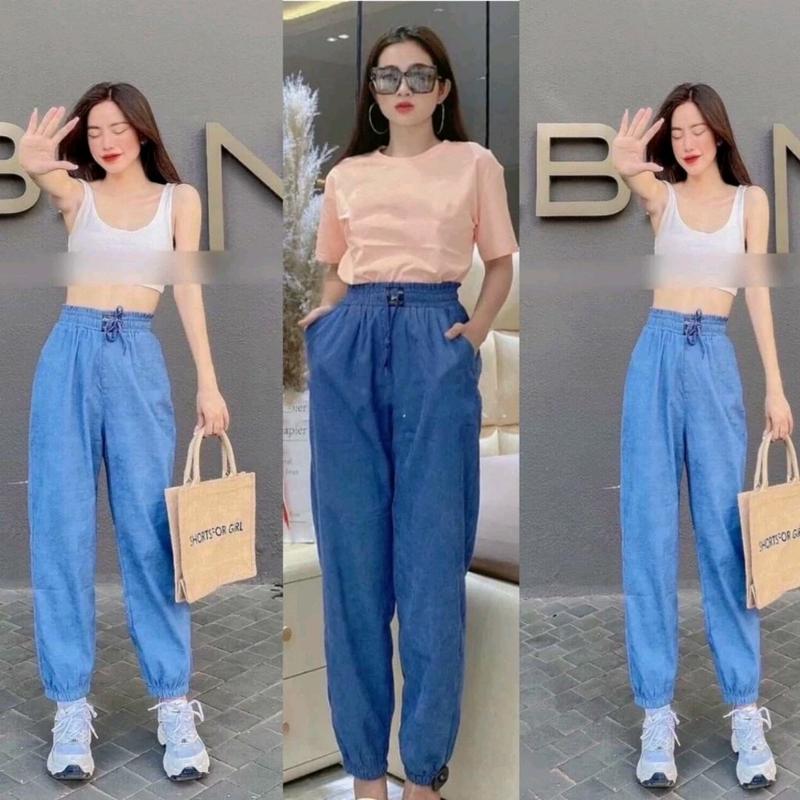 Quần jean baggy nữ lưng thun bo gấu (47-65 kg )