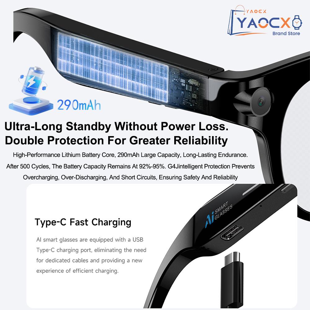 2026 AI Smart Glasses for Men Women 200W HD Camera 1080P Video AI Voice Assistant Translation Music Playback LED Flashlight - Image 4