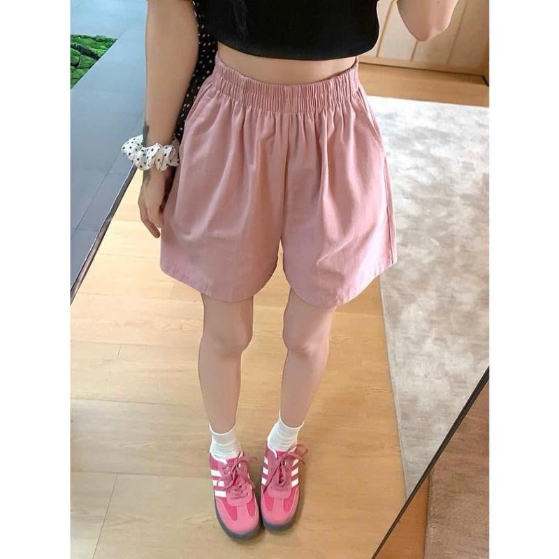 [Combo 3 quần short Đen-Hồng-Be] Quần Đùi Nữ Cạp Chun Basic Vải Gió Mềm Mát - Mã 004 3