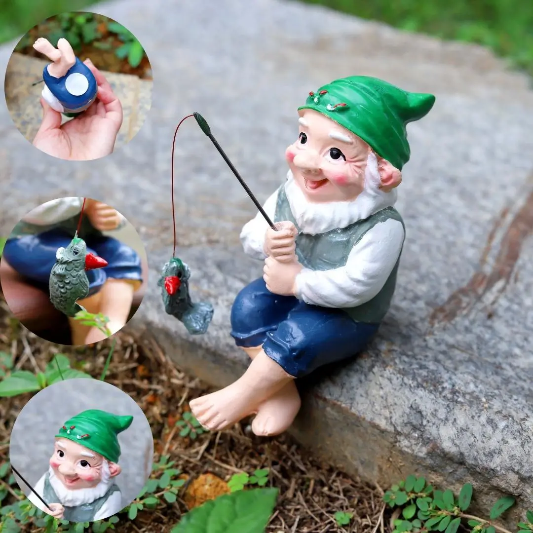 Fishing Gnome Statue, Resin Fishing Gnome Ornament, Outdoor Garden Decoration, Garden Statues & Sculptures, Home Decor Supplies